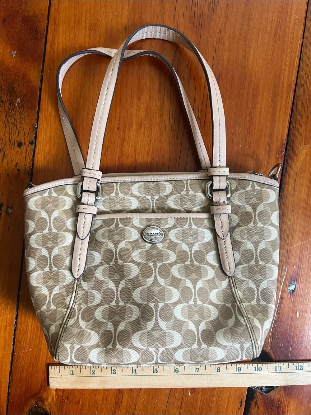 Coach Tan and Cream Signature Canvas Shoulder Bag